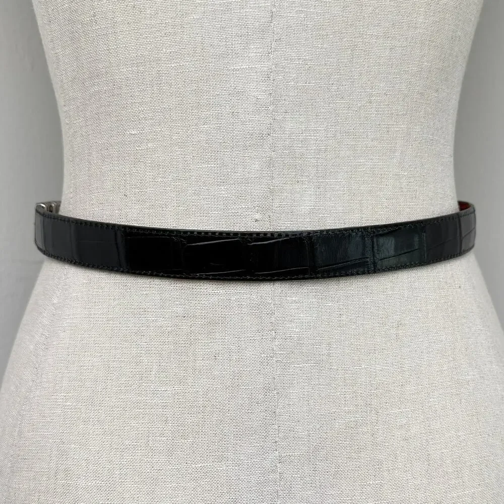 Brighton Reversible Leather Belt Red Black Croc M 30 Western Silver Tone Buckle
